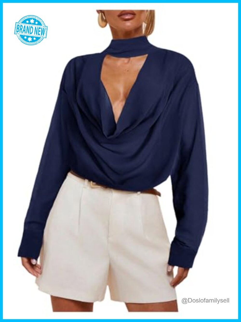RoseSeek Cowl Neck Long Sleeve Sheer Mesh See Through Dressy Blouse